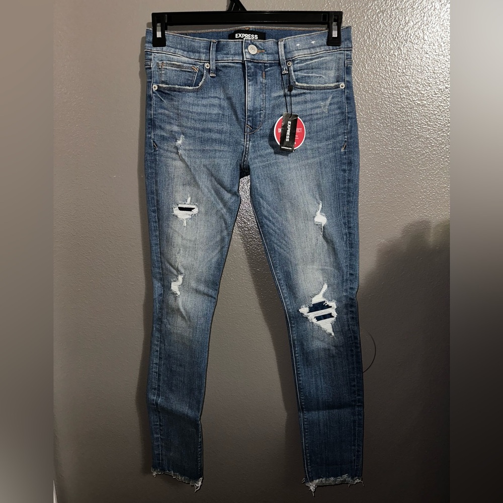 Express Blue Jeans With Patched Rips